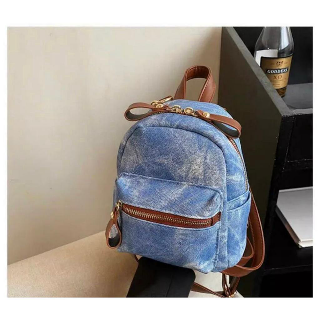Balo nữ đi chơi, balo đi du lịch da vân xanh sang chảnh size 20 thời trang