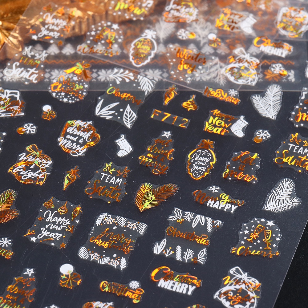 [Hàng mới về] Tờ miếng dán móng tay nghệ thuật họa tiết hình học bông tuyết 3D màu sắc lấp lánh trang trí giáng sinh