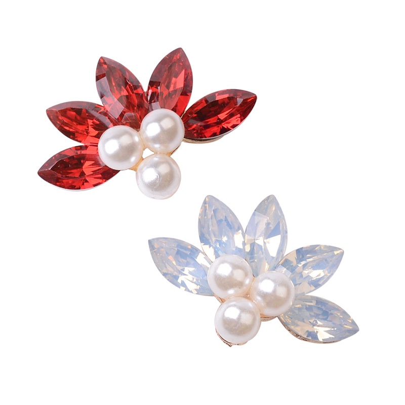 Hoa kim loại hình quạt phối ngọctrai 30*22mm, Nguyên liệu làm trang sức cổ trang, nguyên liệu diy