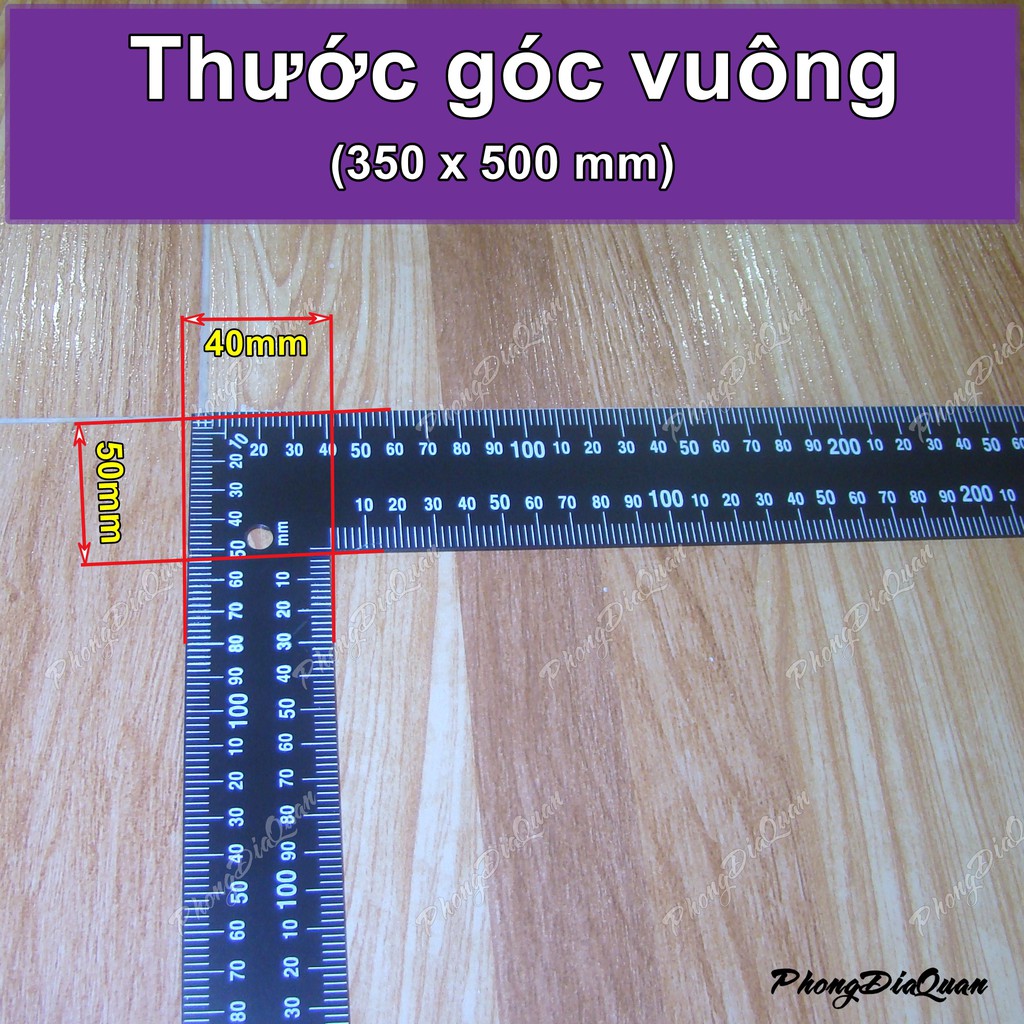 Thước góc vuông 350mm x 500mm (thước vuông, thước ke góc vuông, ê ke)