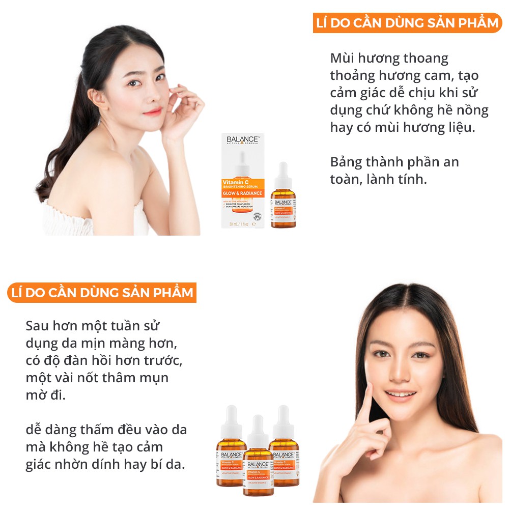 Serum giảm mụn trắng da dưỡng da giảm thâm nám giảm tan nhang Balance Active Formula Vitamin C Brightening 30ml SR04