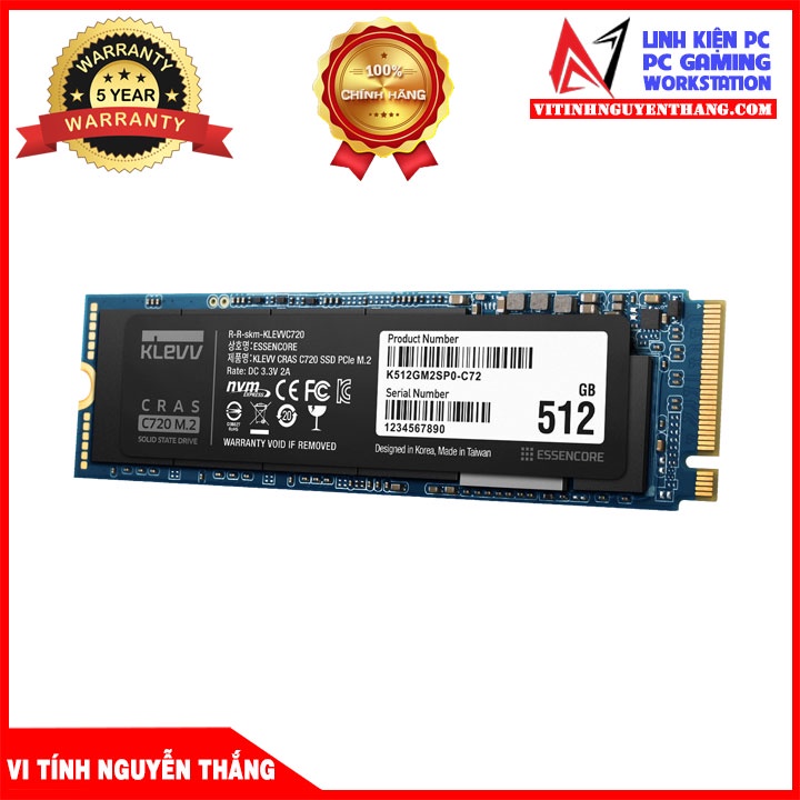 Ổ cứng SSD KLEVV CRAS C720 512GB M2 NVME GEN3X4 new chính hãng