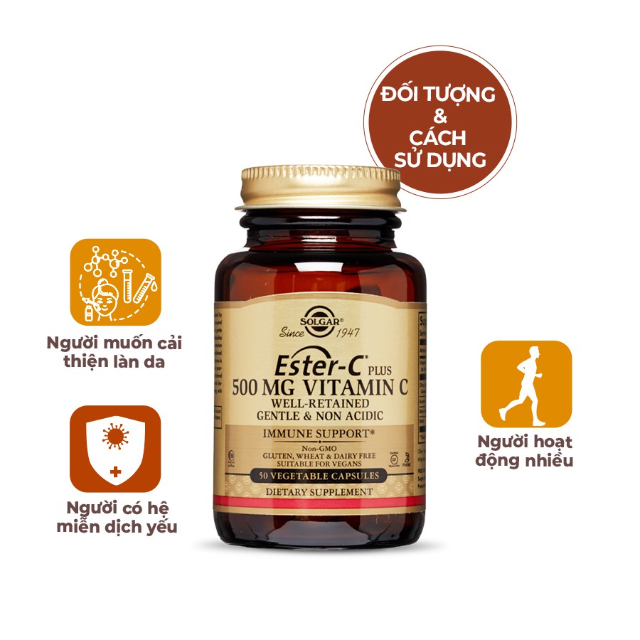[NHẬP KHẨU USA CHÍNH HÃNG] Viên uống tăng cường sức khỏe Solgar Ester-C Plus 500 mg Vitamin C | Thế Giới Skin Care