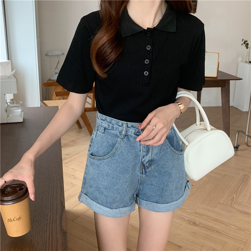 Áo polo dệt kim dáng ôm thiết kế đơn giản dễ phối đồ | BigBuy360 - bigbuy360.vn