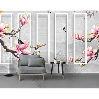 Tranh dán tường Hoa hồng ngọc lan hiện đại nổi bật, tranh dán tường 3d hiện đại (tích hợp sẵn keo) MS1009944