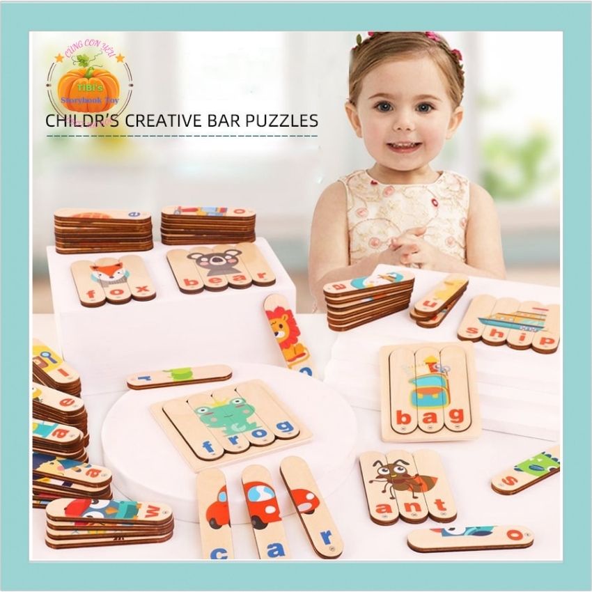 Bộ Xếp Hình Gỗ 3D Montessori WORD PUZZLE- Đồ Chơi Ghép Chữ Que Kem Giúp Bé Phát Triển Từ Vựng Tiếng Anh