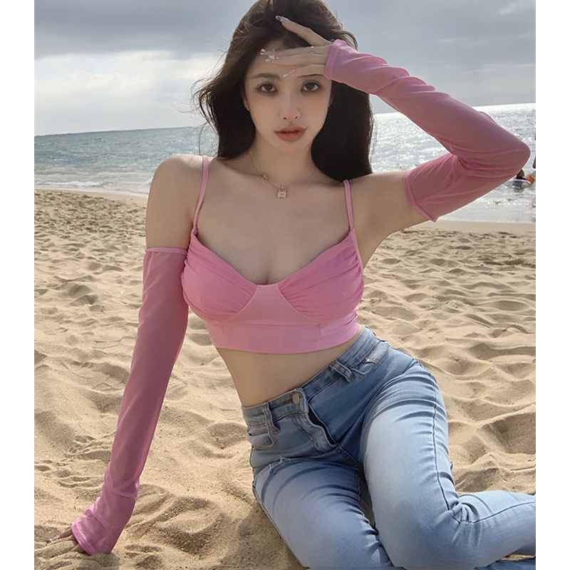 Áo Kiểu Phối Lưới Tay Áo Trẻ Trung Quyến Rũ Dành Cho Nữ