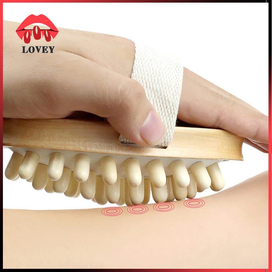 [Hàng mới về] Bàn chải mát xa cơ thể/chải tóc dễ chịu với tay cầm bằng gỗ và đệm túi khí