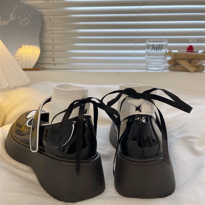 Giày Oxford nữ đế cao, Giày da đế dày mũi tròn trái tim phong cách ulzzang