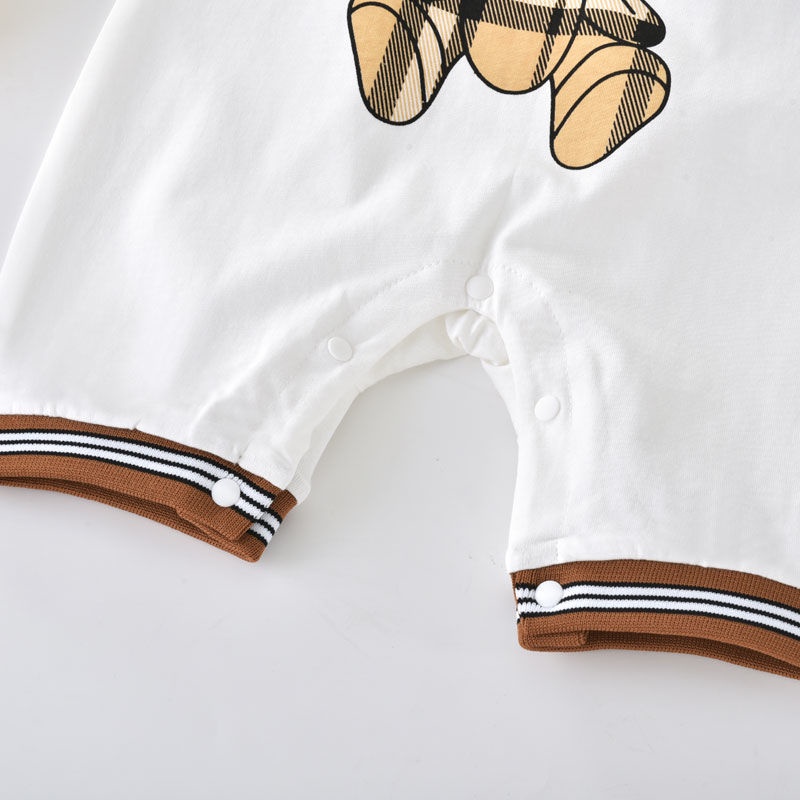 Bộ Áo Liền Quần Vải Cotton Tay Ngắn In Hình Gấu Dễ Thương Thời Trang Mùa Hè Cho Bé Trai Sơ Sinh