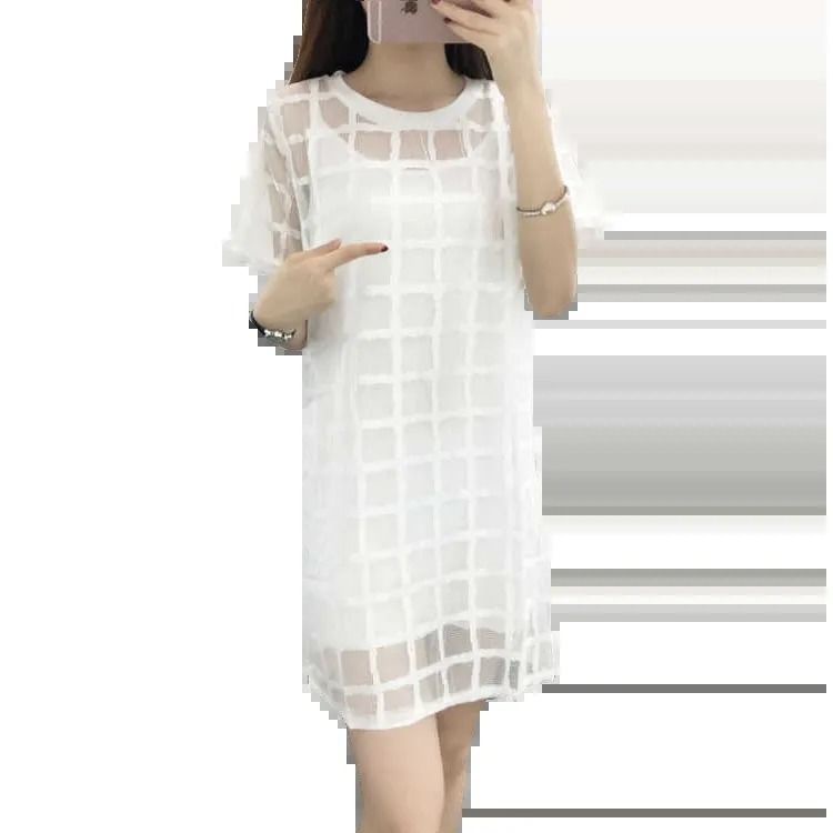 Váy Ngắn Tay 153204 Set Đầm Lưới Hai Dây Plus Size Thời Trang Nữ