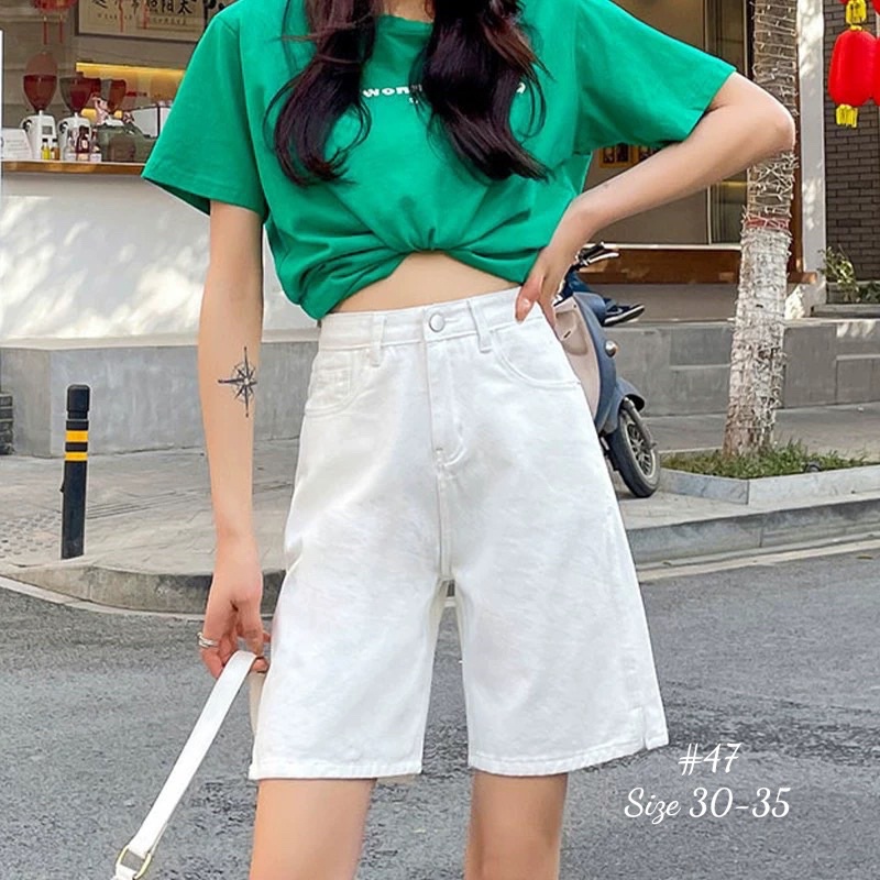 Quần Ngố Jean Nữ Bigsize Lưng Cao Form Suông Trơn Đơn Giản Dễ Phối Đồ Ms471