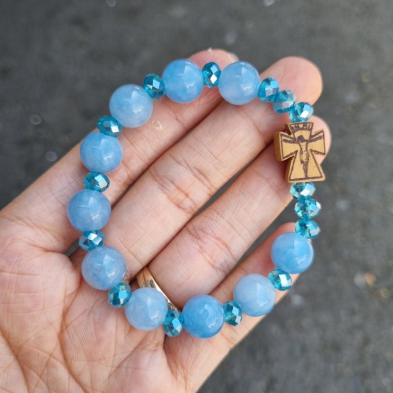 Vòng Tay Chuỗi Mân Côi 10 Hạt  M.Não Màu Xanh, Màu Vàng, Màu Tím, Màu Trắng