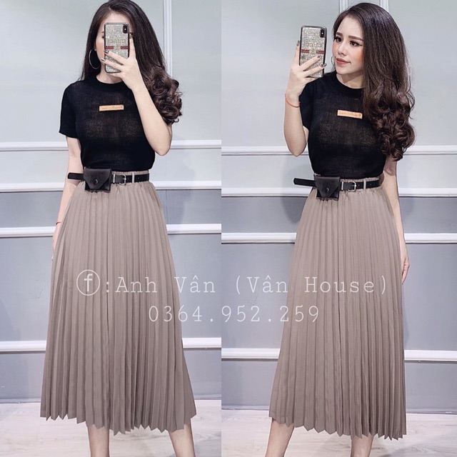 CHÂN VÁY XẾP LY KÈM DÂY LƯNG TÚI DA MS18366 | BigBuy360 - bigbuy360.vn