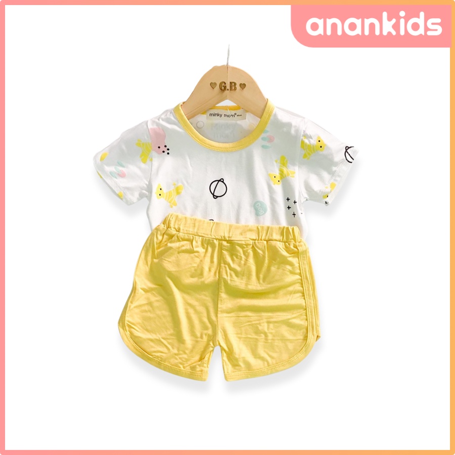 Bộ Thun Lạnh Cộc Tay Cho Bé Trai Bé Gái 8-19kg -TN-IN38 Áo Phối Viền Lạ Mắt Chất Vải Thoáng Mát