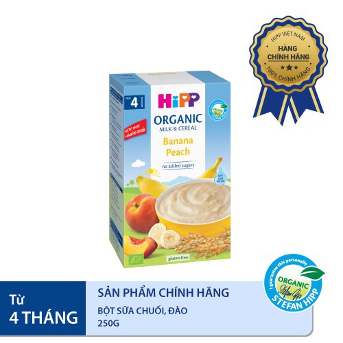 Bột ăn dặm HiPP 250g dinh dưỡng sữa chuối đào