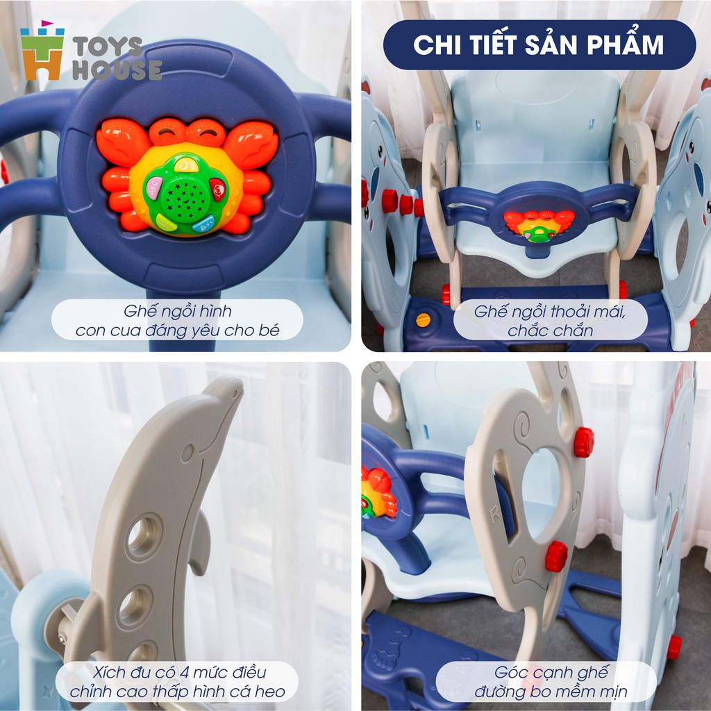 Cầu trượt có xích đu kèm khung bóng rổ, đồ chơi vận động cho bé Toyshouse WM19074, hàng chính hãng cao cấp