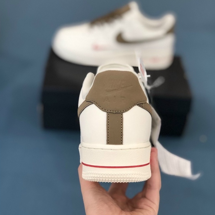 Giày Thể Thao Sneaker AF1 vệt nâu, Giày Air force 1 white brown bản mới tặng Full phụ kiện