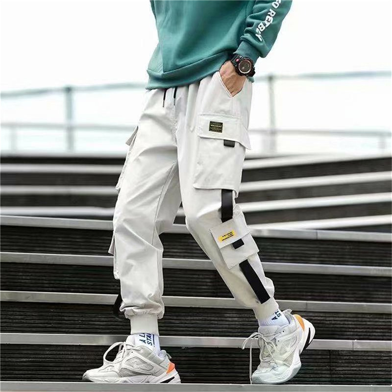 [rogoldVN]Men's Side Pockets Cargo Harem Casual Pants Ribbons Hip Hop Joggers Trousers