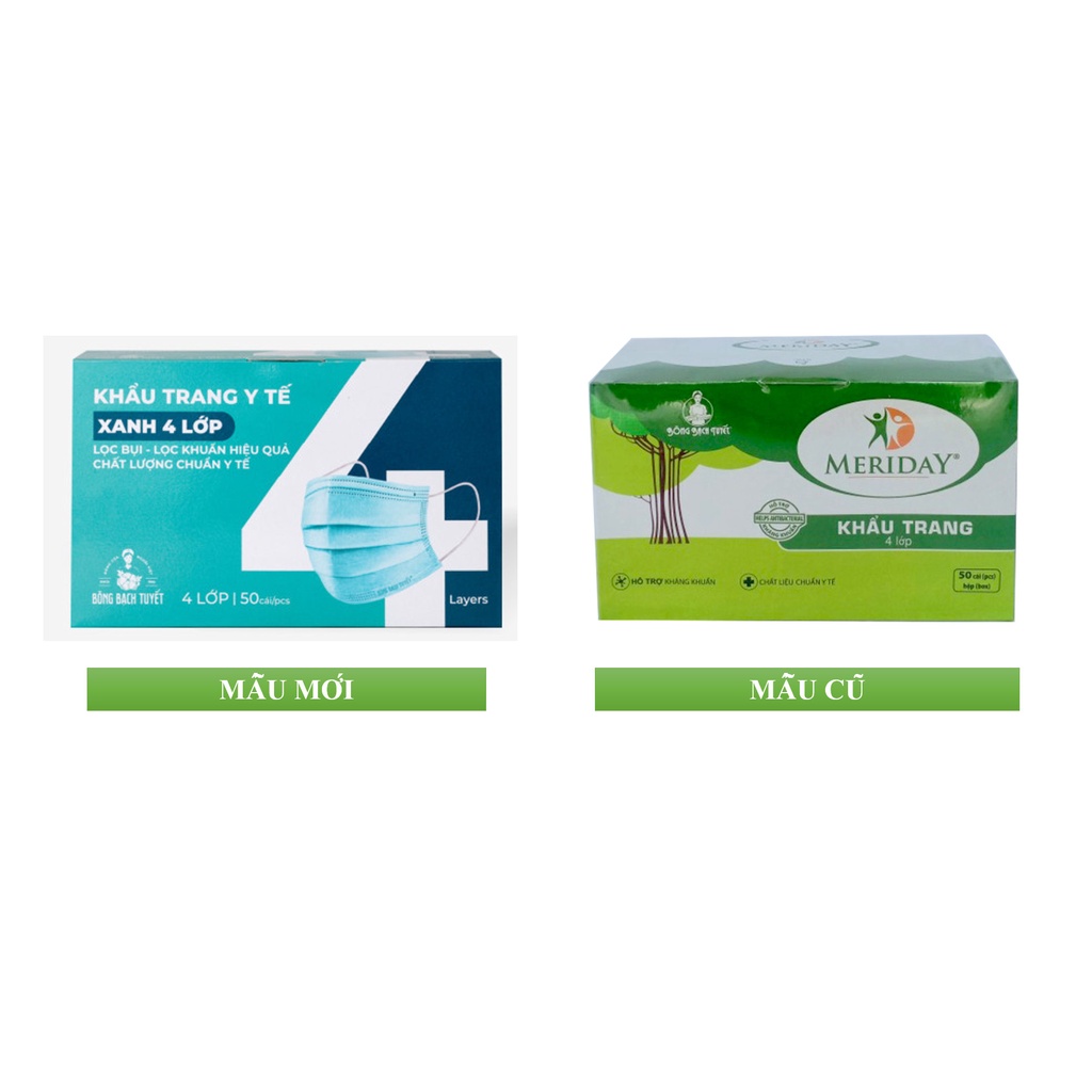 Khẩu trang 4 lớp Meriday Bông Bạch Tuyết.một hộp 50 cái