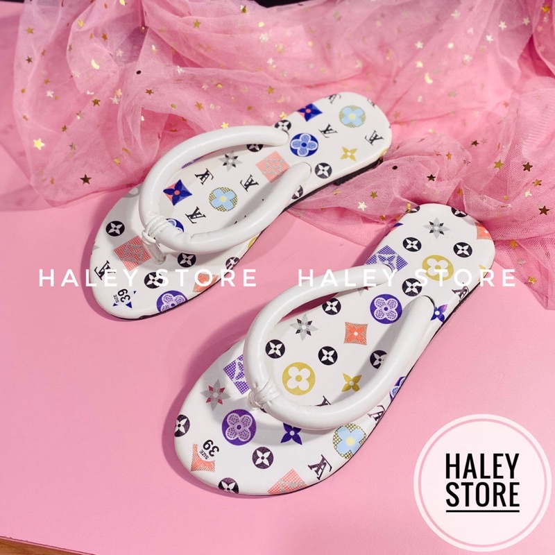 Dép kẹp HALEY STORE ống to mũi tròn hoạ tiết xinh xắn bò sữa hotrend phong cách teen tiểu thư đi chơi đi dạo đi biển