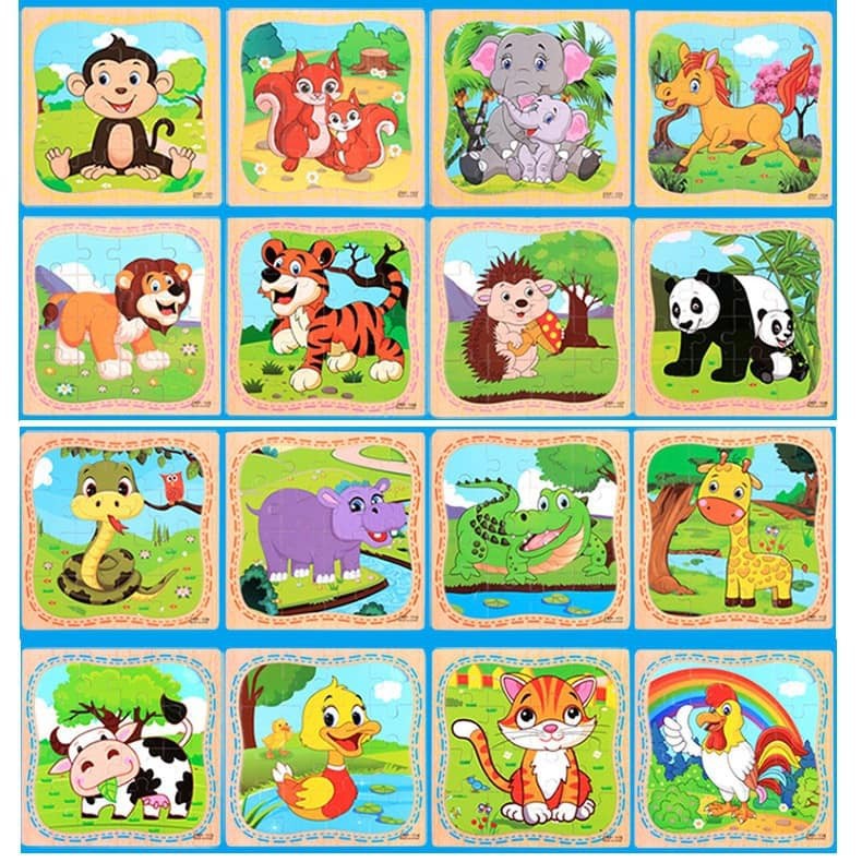 Bộ 12 tranh ghép hình gỗ 16 mảnh( 12 hình khác nhau)