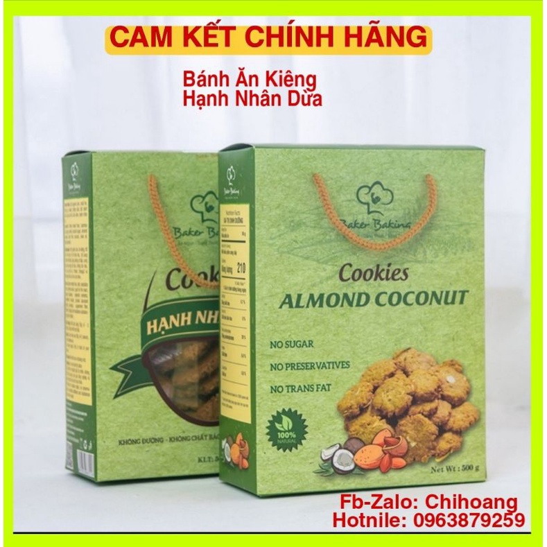 Bánh ăn kiêng, giảm cân, Cookies hạnh nhân dừa, giòn tan , làm từ nguyên liệu Oranic- chicake
