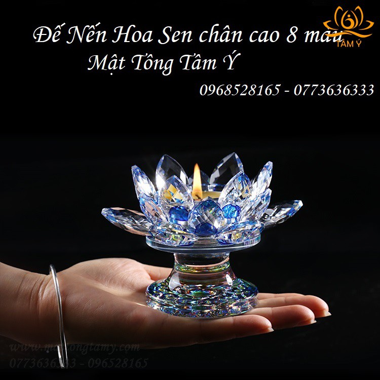 Đế nến hoa sen pha lê chân nến chất lượng cao nhiều màu sắc giá siêu rẻ tổng kho vật phẩm phật giáo mật tông Tâm Ý