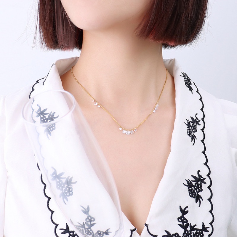 Dây Chuyền Bi Sợi Mảnh Đính Pha Lê Titan Ko Đen TT 3875