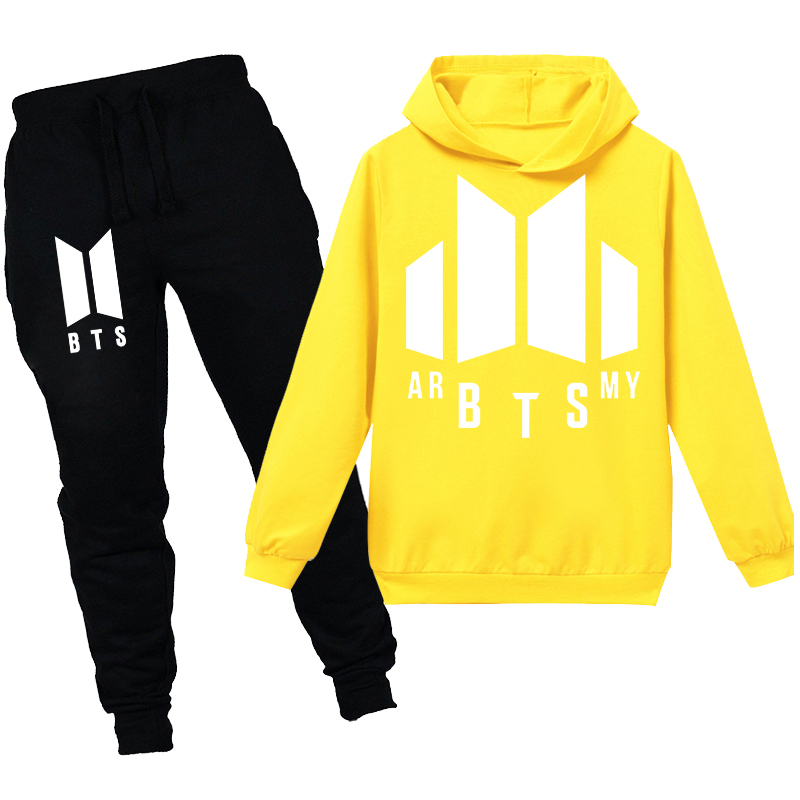 Thời Trang Set Đồ 2 Món Áo Hoodie Tay Dài In Hình Bts Dành Cho Bé Trai Và Bé Gái