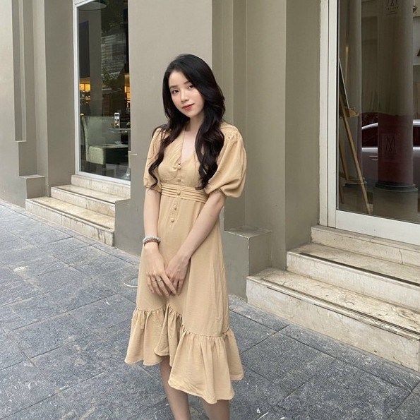 [XẢ LỖ] VÁY ĐẦM NỮ - Hàng thiết kế 2 lớp vải đũi tay bồng dáng xinh 3 màu  đen, trắng, be | BigBuy360 - bigbuy360.vn