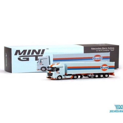 Xe Mô Hình Mercedes-Benz Actros W/40 FT Container &quot;Gulf&quot; LHD 1:64 Mini GT (Xanh)