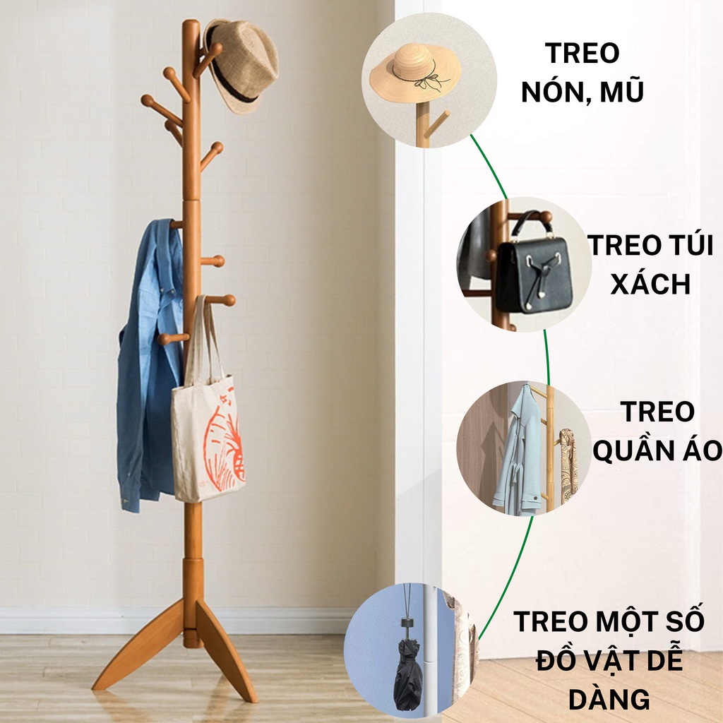 Cây treo quần áo VIVUDECOR CT10 100% gỗ tự nhiên 10 nhánh