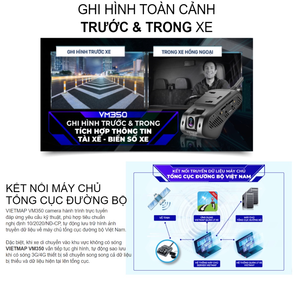 Camera hành trình Vietmap VM350 - Giám sát Online trước và trong xe