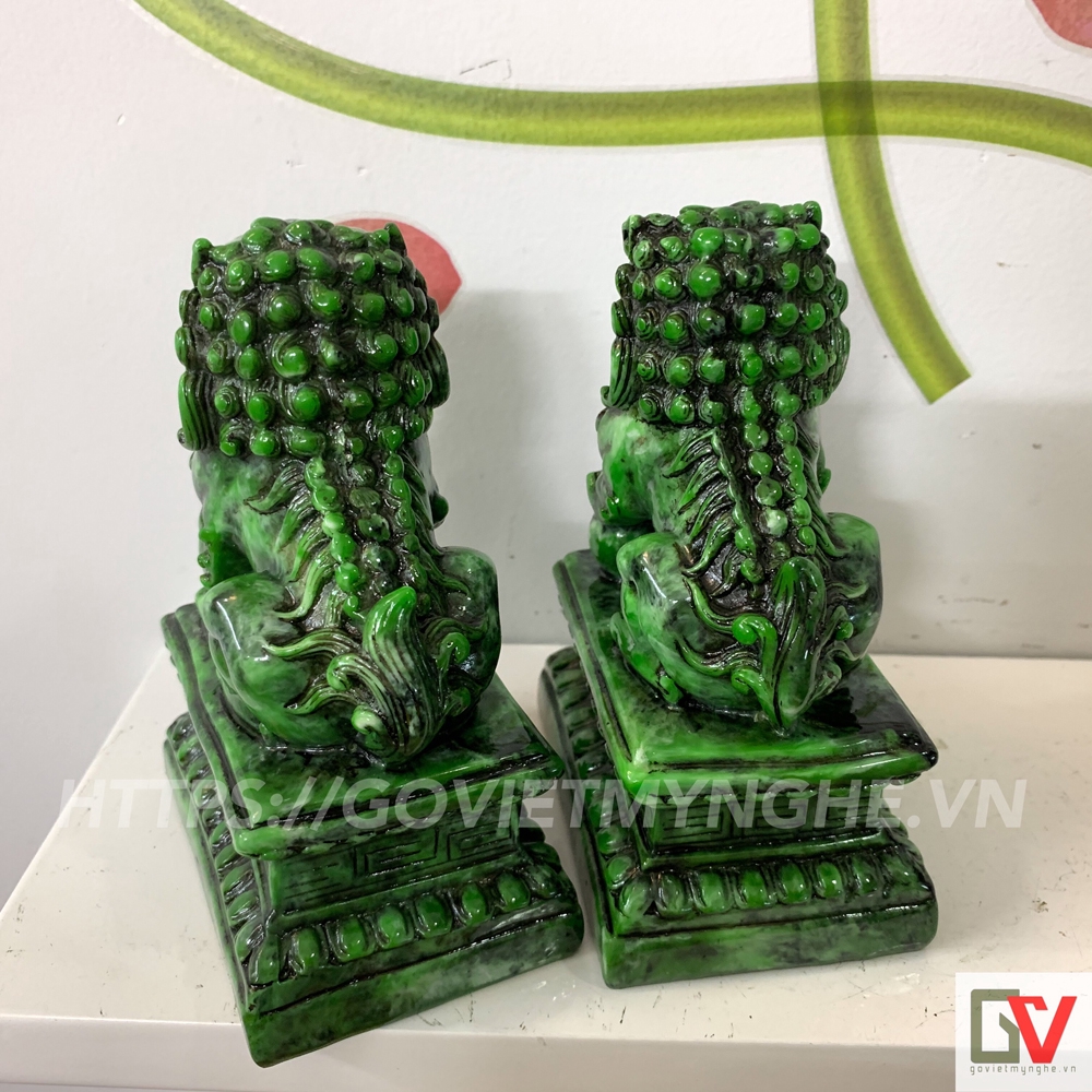 Cặp 2 tượng kỳ lân trang trí phong thủy - Cao 12cm - Màu Xanh Lục Bích