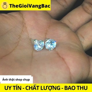 Bông tai bạc hột tròn đính đá (Tằm ly bạc)