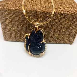 Dây chuyền nữ mặt Hồ Ly đá LAMASIA bọc bạc Thái mạ vàng đính đá may mắn, tài lộc (màu đen)