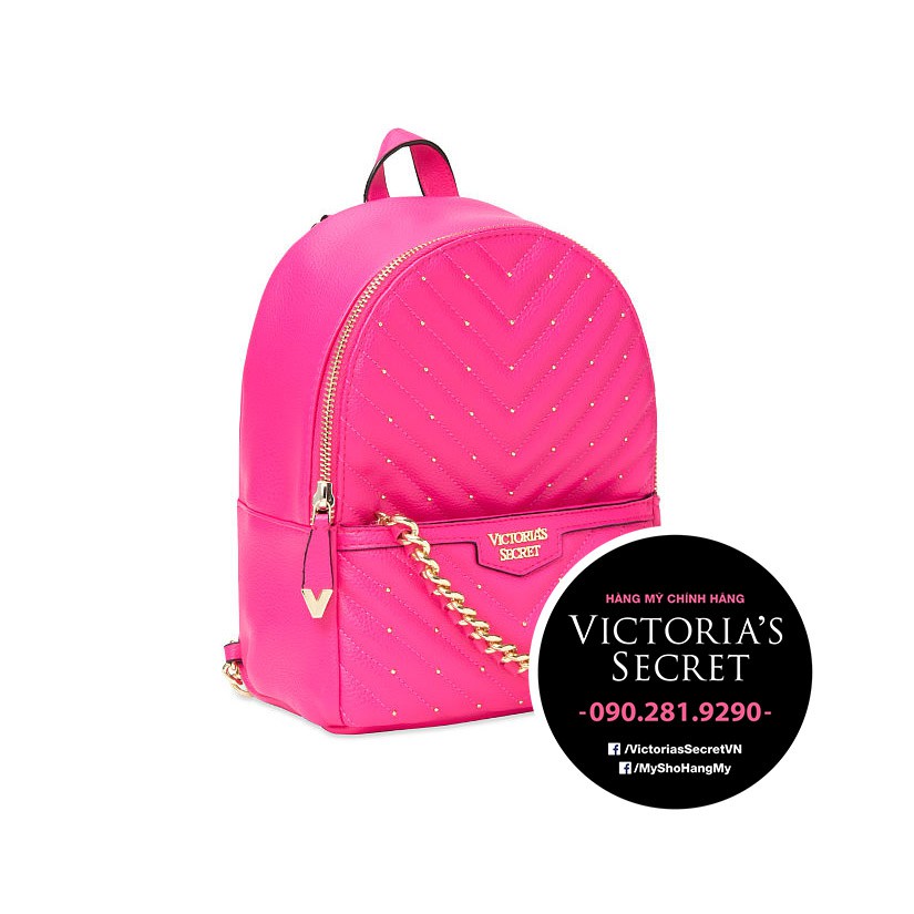 Balo mini hồng đậm chữ V có gắn bi nhỏ KT 21x23x8cm - Hàng nhập Victoria's Secret USA