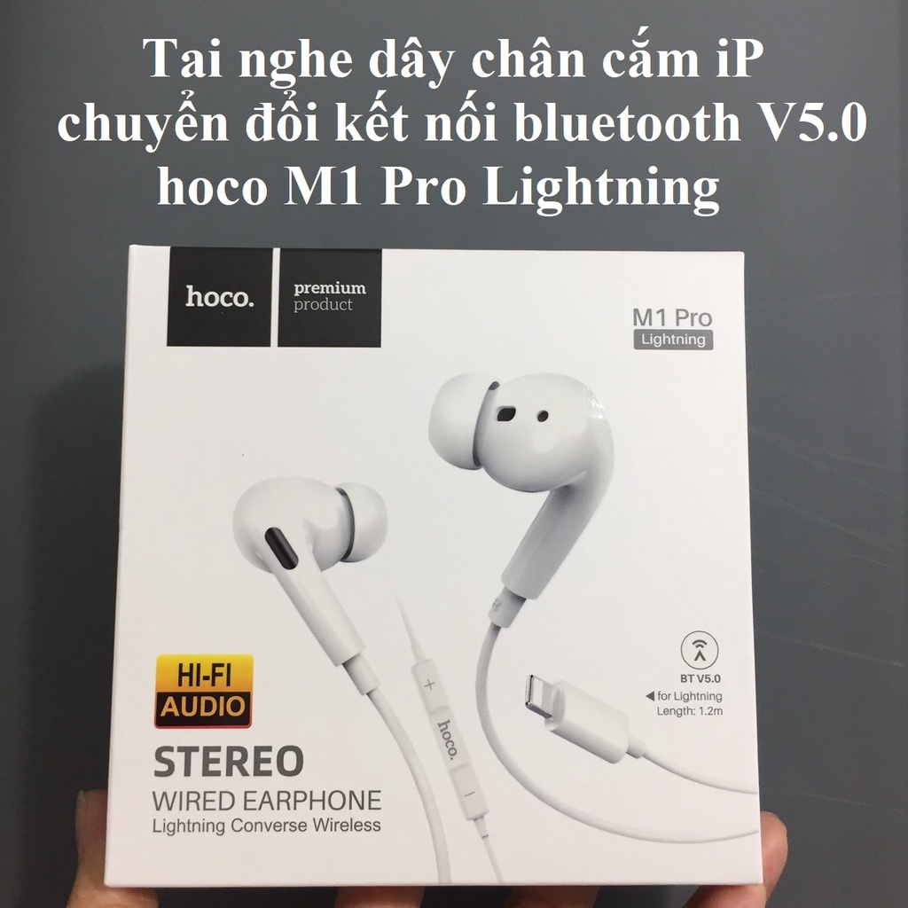 Tai nghe dây chân cắm iP chuyển đổi kết nối bluetooth V5.0 hoco M1 Pro Lightning