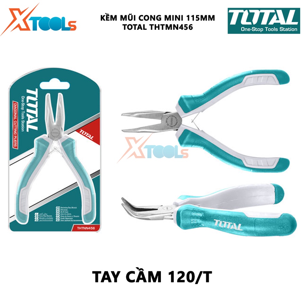 Kềm mũi cong mini TOTAL THTMN456 Kìm mũi cong Kích thước 4,5 &quot;&quot;/ 115mm thép CR-V, tay cầm cách điện,bọc cao su chống trơ