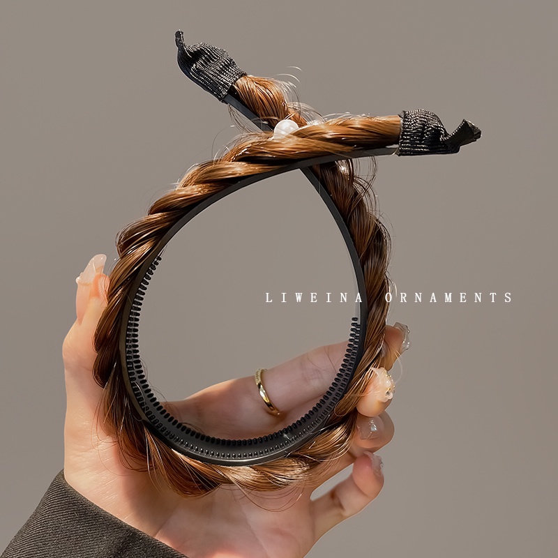 Băng Đô Kiểu Tóc Tết Đính Ngọc Trai Giả Bản Rộng Không Trượt Dành Cho Nữ