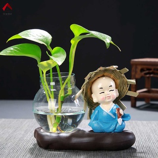 Lọ hoa thủy tinh trong suốt hình chú tiểu đáng yêu