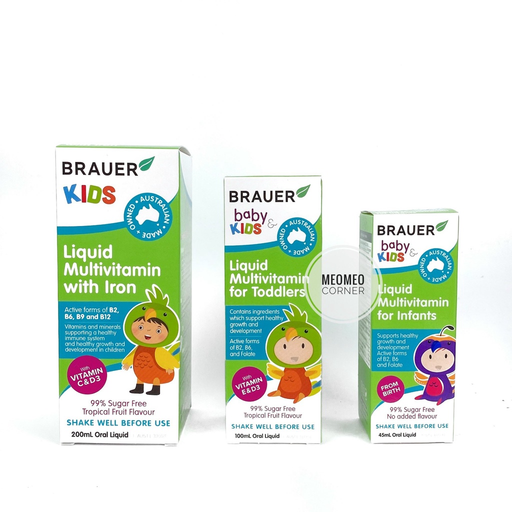 Vitamin tổng hợp Úc cho bé Brauer Liquid Multivitamin with Iron 45ml / 100ml / 200ml