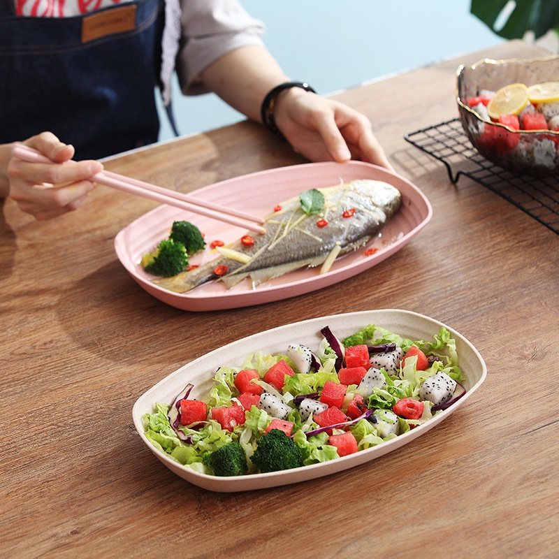 Đĩa Đựng Thức Ăn Hình Oval Bằng Lúa Mạch Màu Sắc Đơn Giản