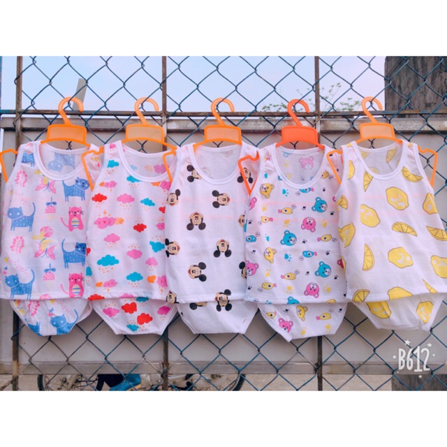 Set 5 bộ cotton ba lỗ cho bé trai/ bé gái Ms577