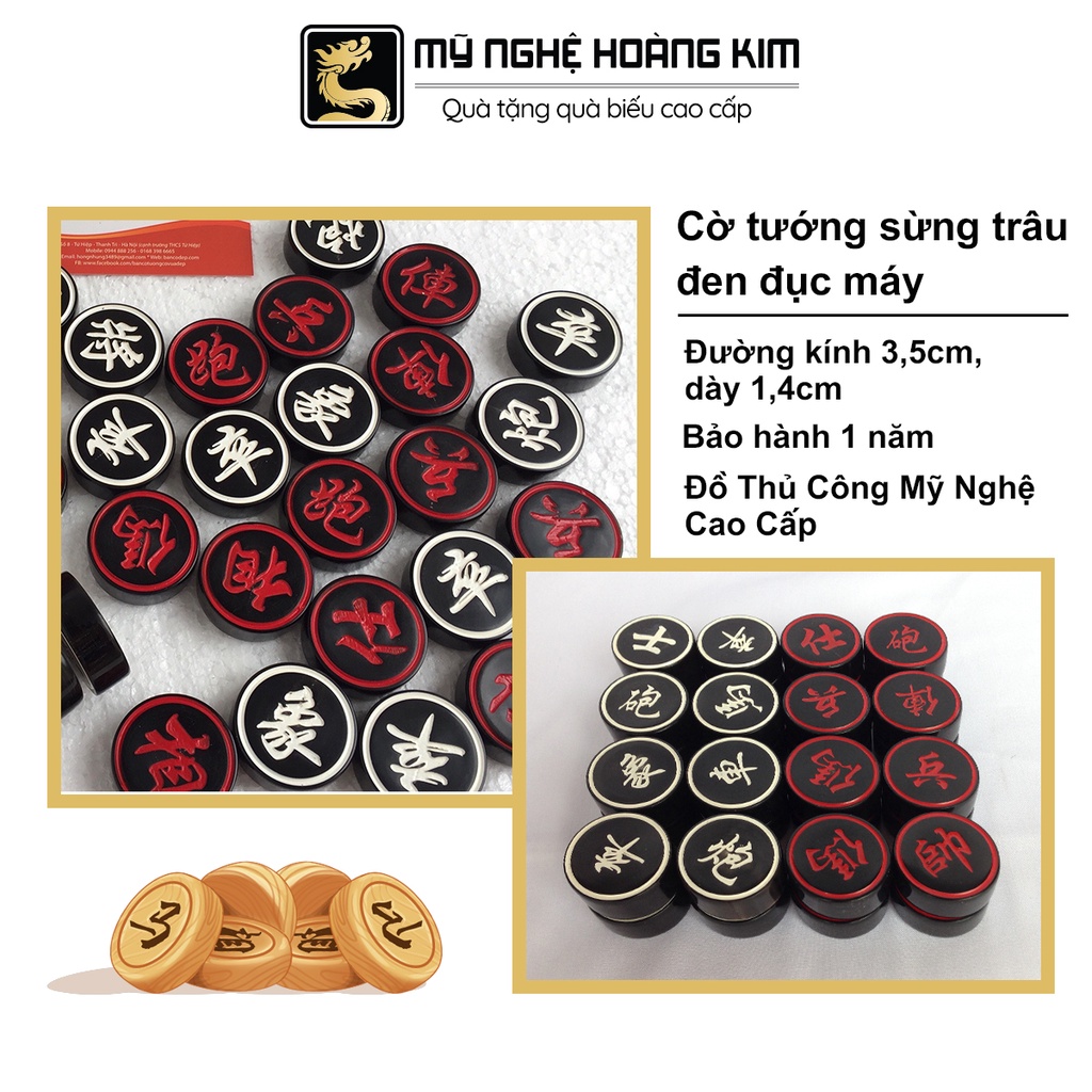 Quân cờ tướng Sừng Trâu Đen 3,5cm đục máy cao cấp Mỹ Nghệ Hoàng Kim [ Hàng chính hãng ] quân cờ tướng đẹp