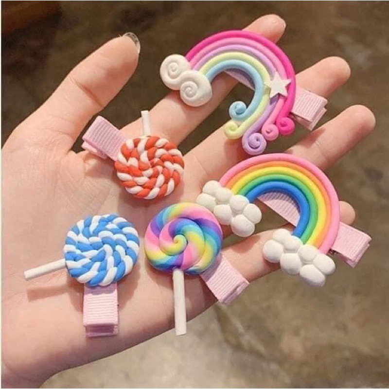 Sét 3 kẹp tóc cầu vồng cho bé