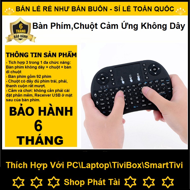 Bàn Phím Mini Không Dây Kết Hợp Chuột Không Dây Dùng Cho Tivi box, Smar Tivi, HTPC, PC