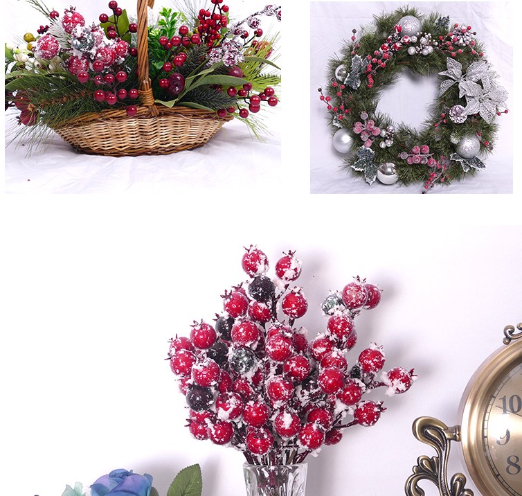 Christmas Artificial Flowers Plant Berries/DIY Fake Plant Berries Wreath Ornaments/Home Christmas Decoration Photography Scenery Accessories
