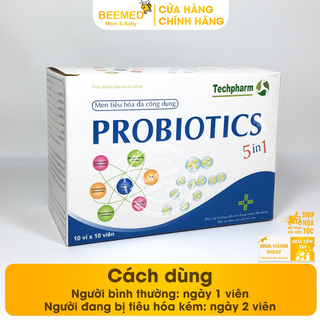 Probiotics hộp 100 viên Men tiêu hóa, chứa vi sinh lợi khuẩn và kẽm, hỗ trợ giảm rối loạn tiêu hóa, giảm táo bón